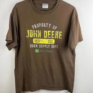 Vintage y2k Hanes John Deere Shirt Men L Brown Logo Farm Tractor Work tee